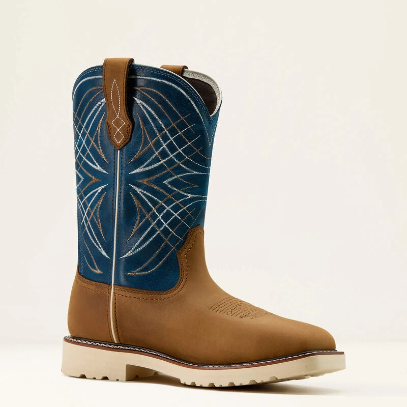 Ariat Activator: Stivali da lavoro Western impermeabili in acciaio, marrone e blu, robustezza e stile iconico.